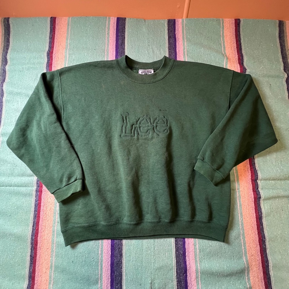 Lee Heavyweight Sweatshirt Mens Large Green Vintage 90s Made in USA Logo